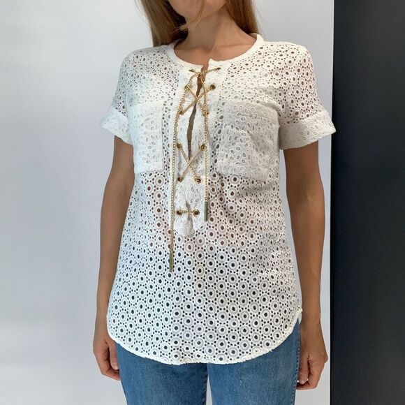 MICHAEL KORS white eyelet cotton top blouse sz s - Picture 1 of 7